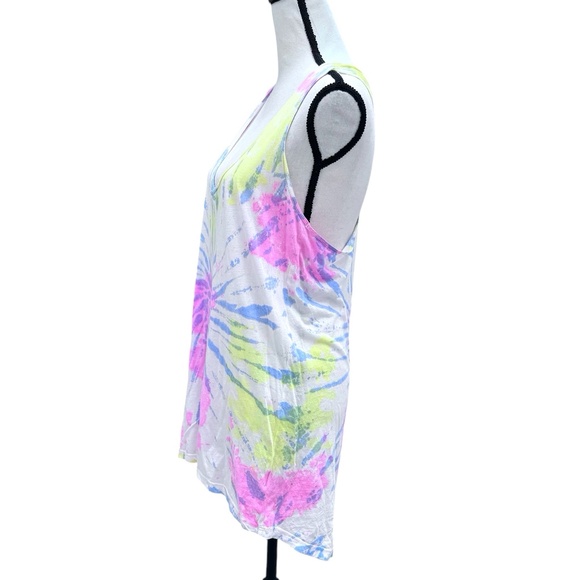CHASER WHITE, PINK, YELLOW, BLUE TIE DYE RACERBACK TUNIC TANK TOP - Picture 6 of 11